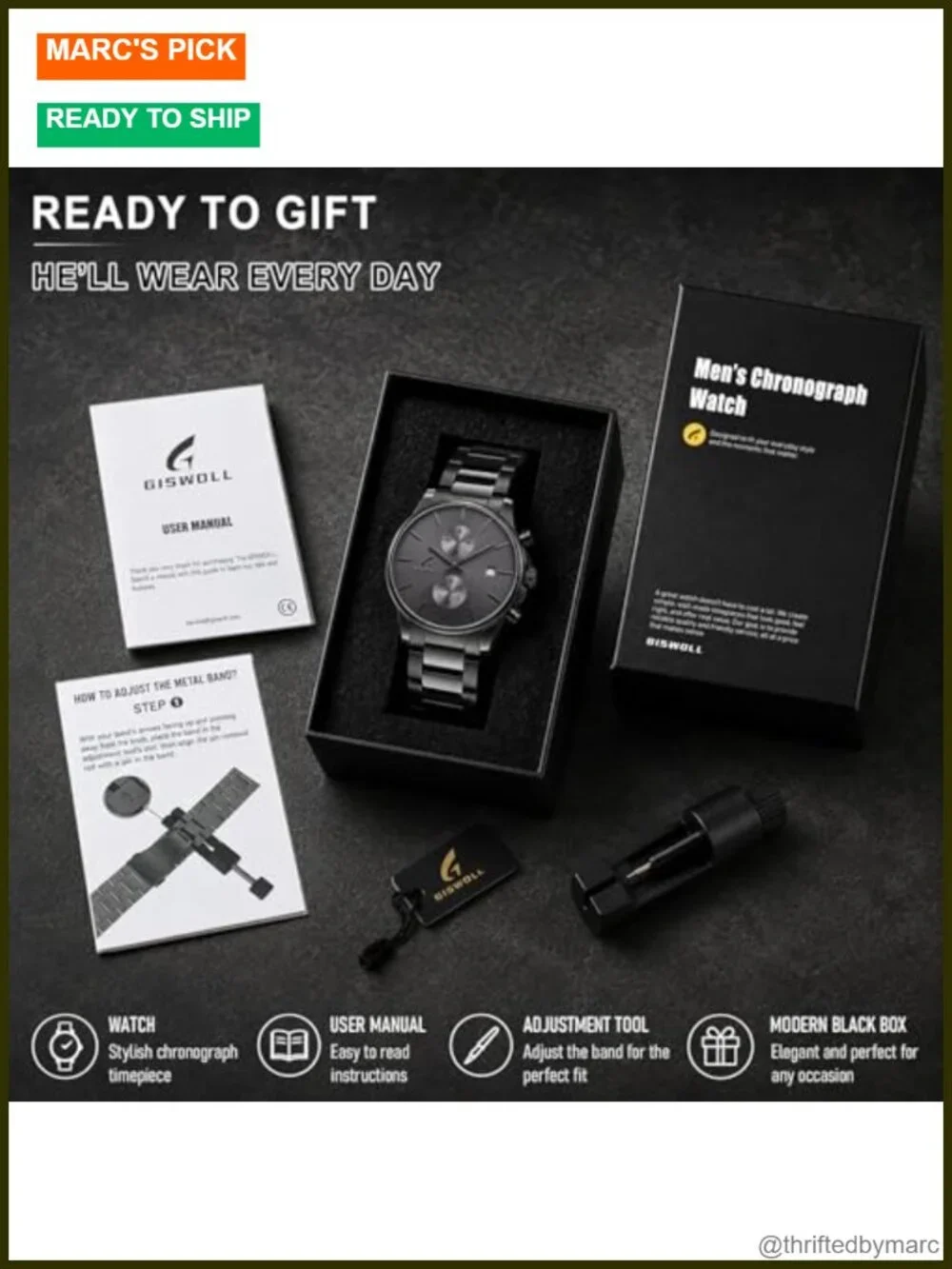 Stainless Steel Chronograph Watch with Solid Build, Waterproof, Auto Date,